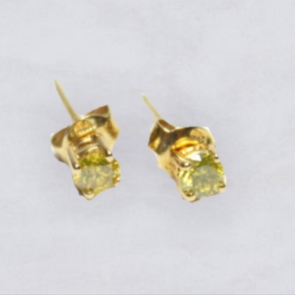 👑Genuine yellow diamond studs 14k solid gold